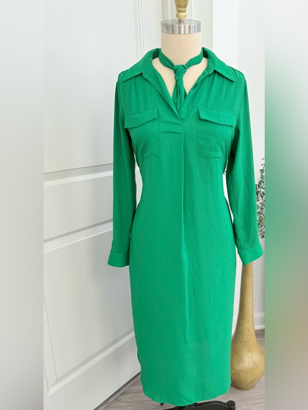 Express Emerald Green Long-Sleeve Shirt Dress